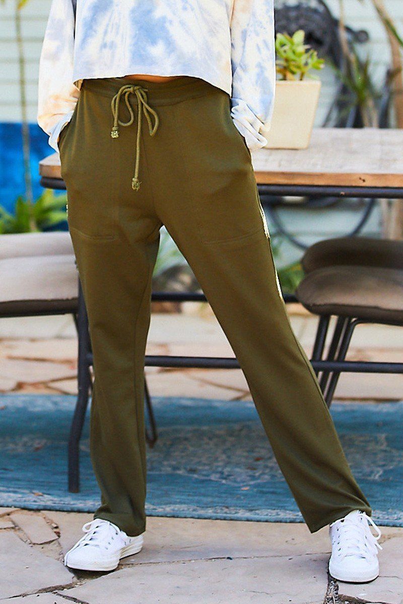 Military Olive Waist Elastic Women's Pants