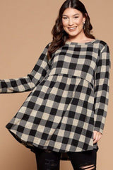Grey & Black Soft Knit Buffalo Plaid Women's Tunic Top