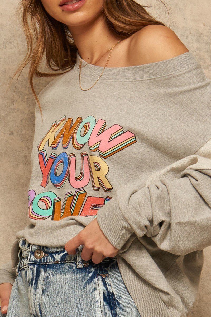 Heather Grey French Terry Knit Graphic Women's Sweatshirt