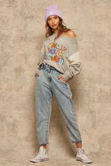 Heather Grey French Terry Knit Graphic Women's Sweatshirt