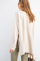 Khaki Terry Knit Side Slits Pullover Women's Tunic