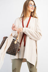 Khaki Terry Knit Side Slits Pullover Women's Tunic