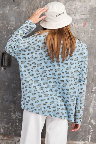 Leopard Printed Garment Dye Loose Fit Knit Women's Top