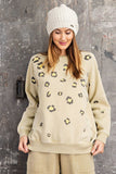 Long Sleeve Leopard Print Washed Terry Women's Sweatshirt