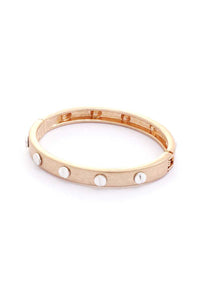 Gold Metal Round Studded Open Bangle Bracelet