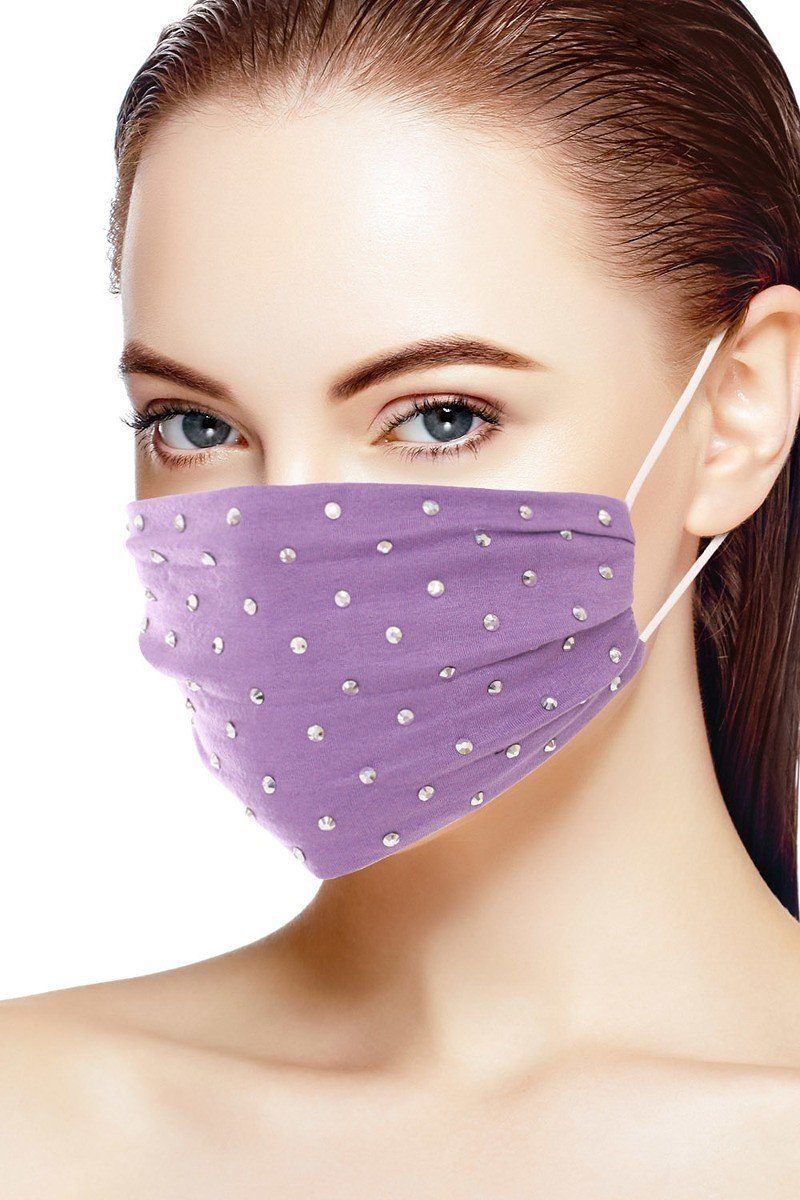 Lavender Shiny Silver Metal Studs Cotton Fashion Face Mask