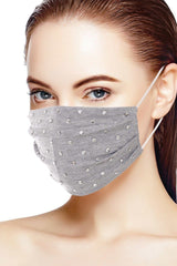 Heather Grey Shiny Silver Metal Studs Fashion Face Mask