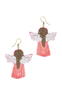 Pink Seed Bead Angle Hook Earring