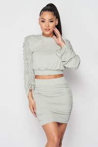 Skirt and Ruched Long Sleeve Set