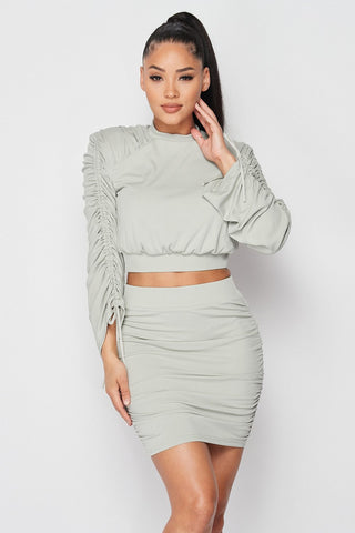 Skirt and Ruched Long Sleeve Set