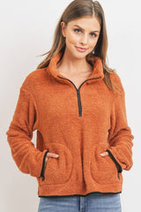 Terracotta Half Zipper Loopie Terry Women's Pullover