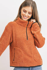 Terracotta Half Zipper Loopie Terry Women's Pullover