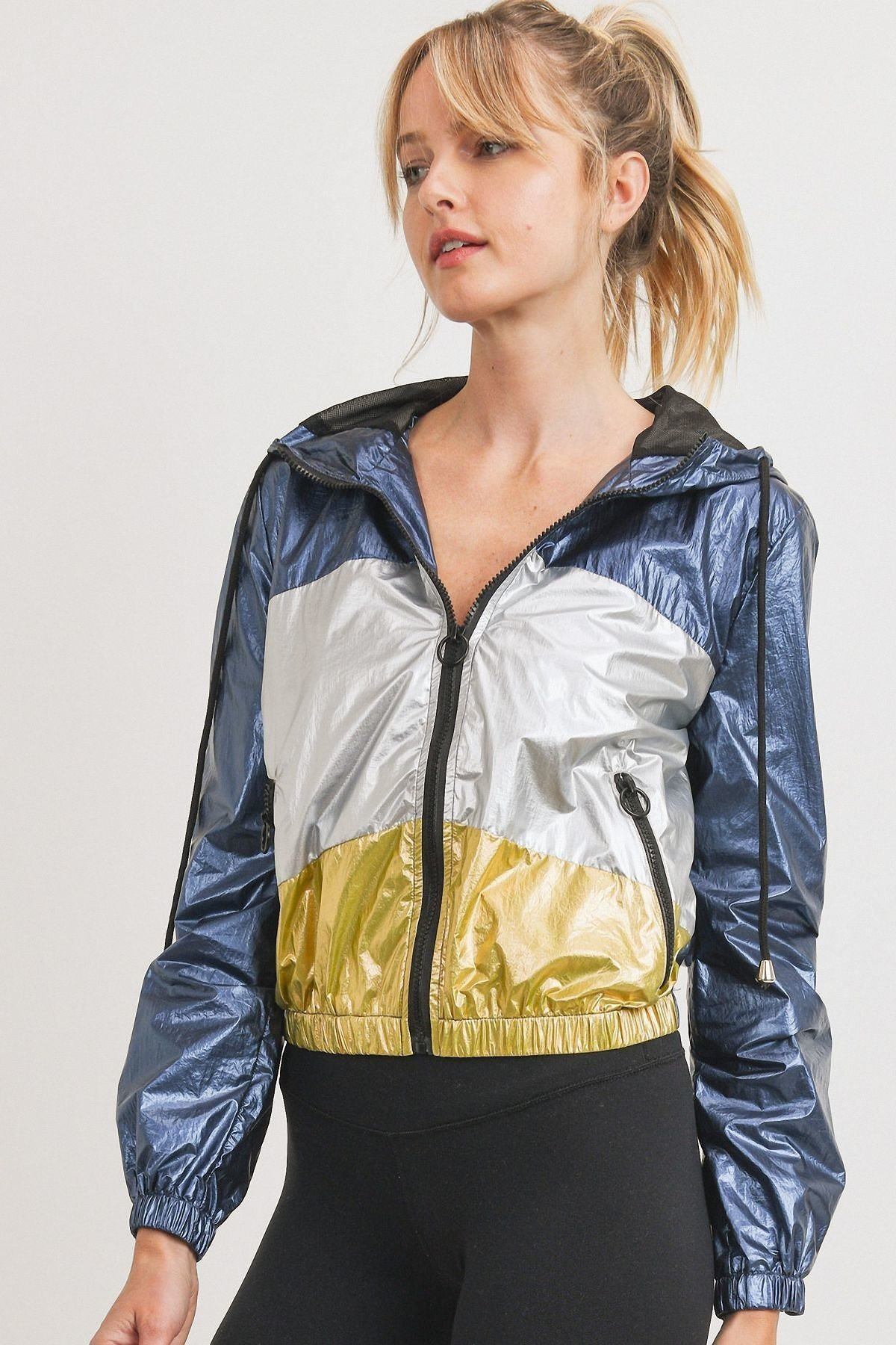 Metallic Colorblock Women's Jacket with Banded Cuff