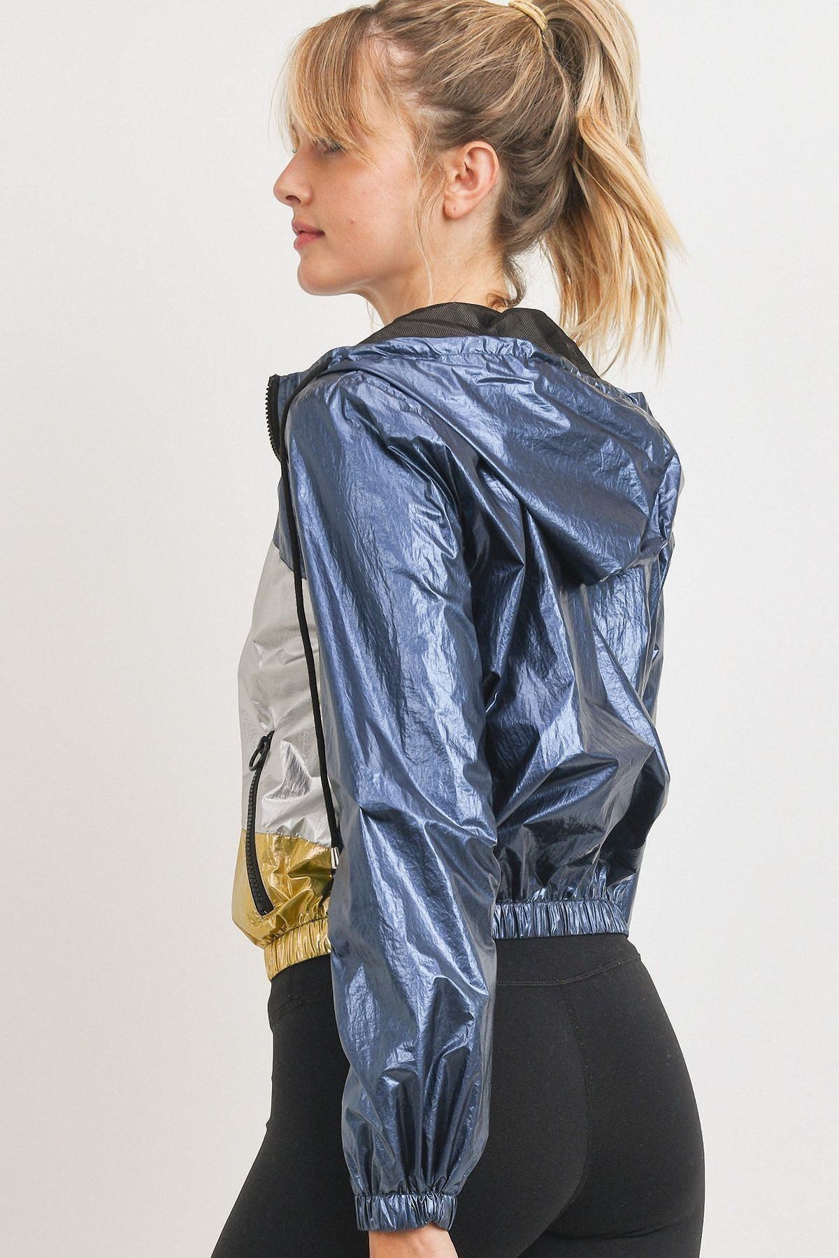 Metallic Colorblock Women's Jacket with Banded Cuff