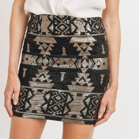 Gold Sequence Pattern Mini Skirt