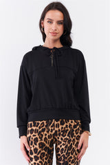 Black Oversize String Tie Hoodie Women's Sweatshirt