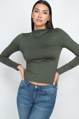 Olive Green Mock Neck Basic Long Sleeve Top
