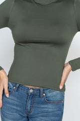 Olive Green Mock Neck Basic Long Sleeve Top