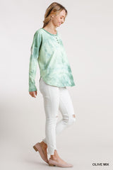 Green Tie Dye Round Neck Long Sleeve Top