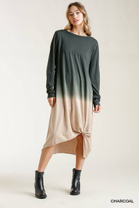 Ombre Front Long Sleeve Maxi Women's Dress