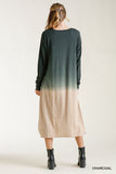 Ombre Front Long Sleeve Maxi Women's Dress