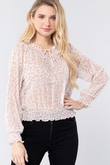 White Printed Long Sleeve Woven Blouse