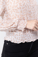 White Printed Long Sleeve Woven Blouse