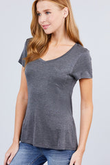 Grey V-neck Rayon Jersey Top