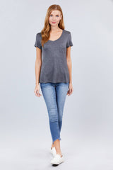 Grey V-neck Rayon Jersey Top