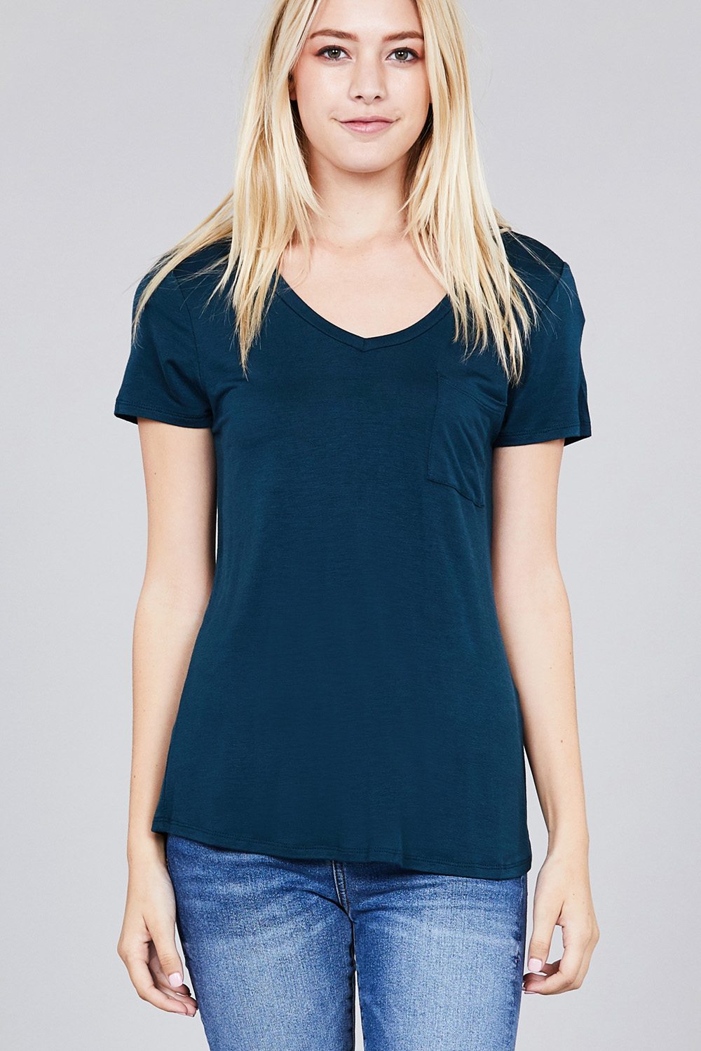 Teal V-neck Rayon Jersey Top