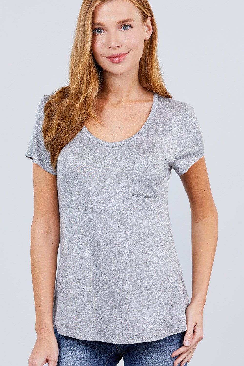 Grey V-neck Rayon Jersey Shirt