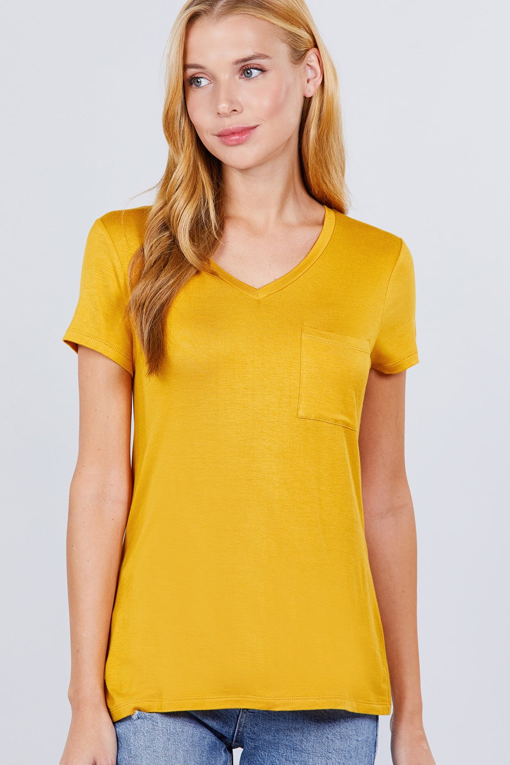 Mustard V-neck Rayon Jersey Shirt