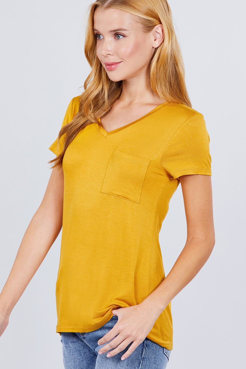 Mustard V-neck Rayon Jersey Shirt