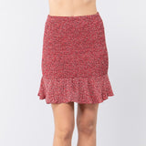 Red Smocked Ruffle Print Women's Mini Skirt