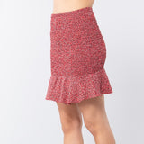 Red Smocked Ruffle Print Women's Mini Skirt