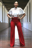 Red Double Reverse G Buckle Wide Leg Crepe Pants