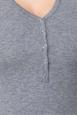 Grey Short Sleeve V-neck Henley Shirt