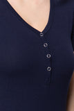 Navy Blue Short Sleeve V-neck Henley Shirt