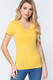 Yellow Short Sleeve V-neck  Button Women's Shirt