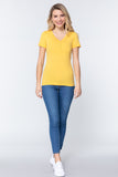 Yellow Short Sleeve V-neck  Button Women's Shirt