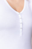 White Short Sleeve V-neck with Button Henley Shirt