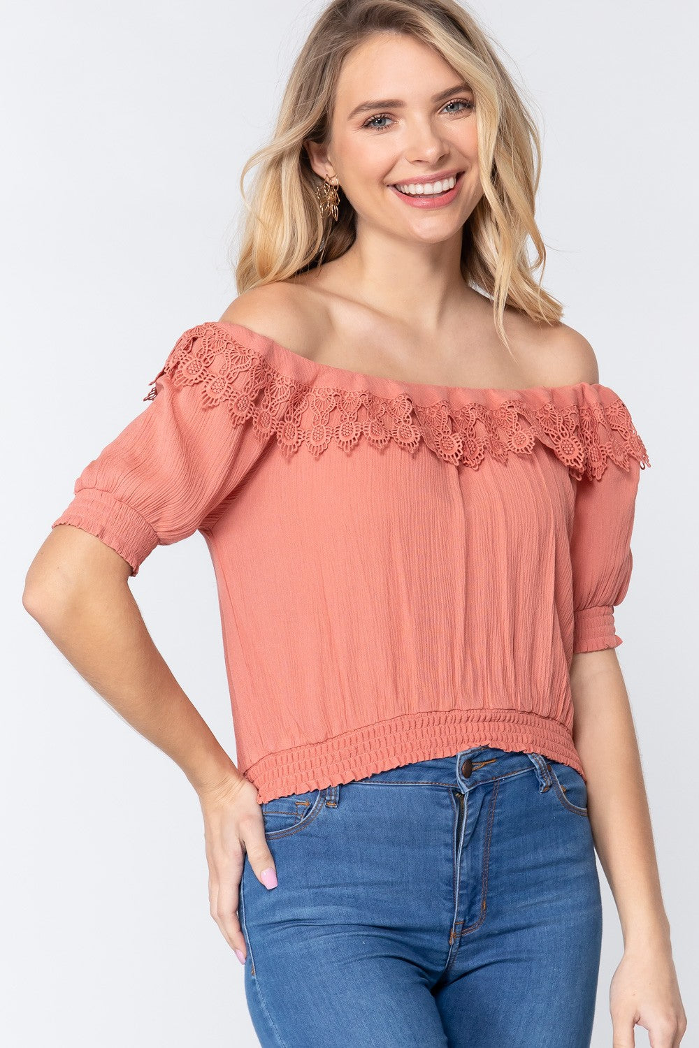 Rose Off Shoulder Lace Detailed Women's Top