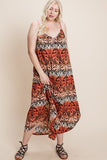 Tie Dye Ombre Damask Print Cami Plus Size Women's Maxi Dress