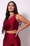 Red Sleeveless One Shoulder Bustier Crop Top