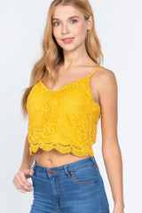 Yellow Crochet Lace Cami Woven Women's Top