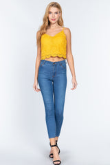 Yellow Crochet Lace Cami Woven Women's Top