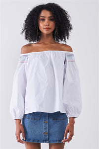 White Off-Shoulder Balloon Long Sleeve Top