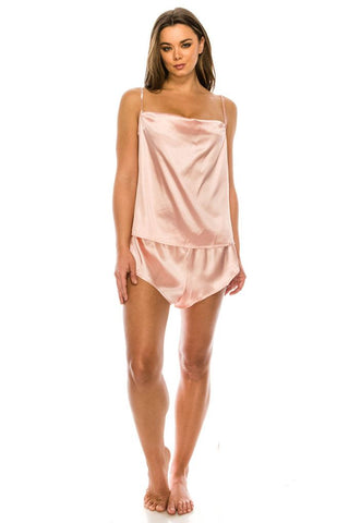 Pink Satin Pj Short Set