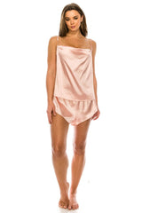 Pink Satin Pj Short Set