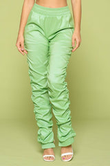 Green Leather Pu Ruched Pants